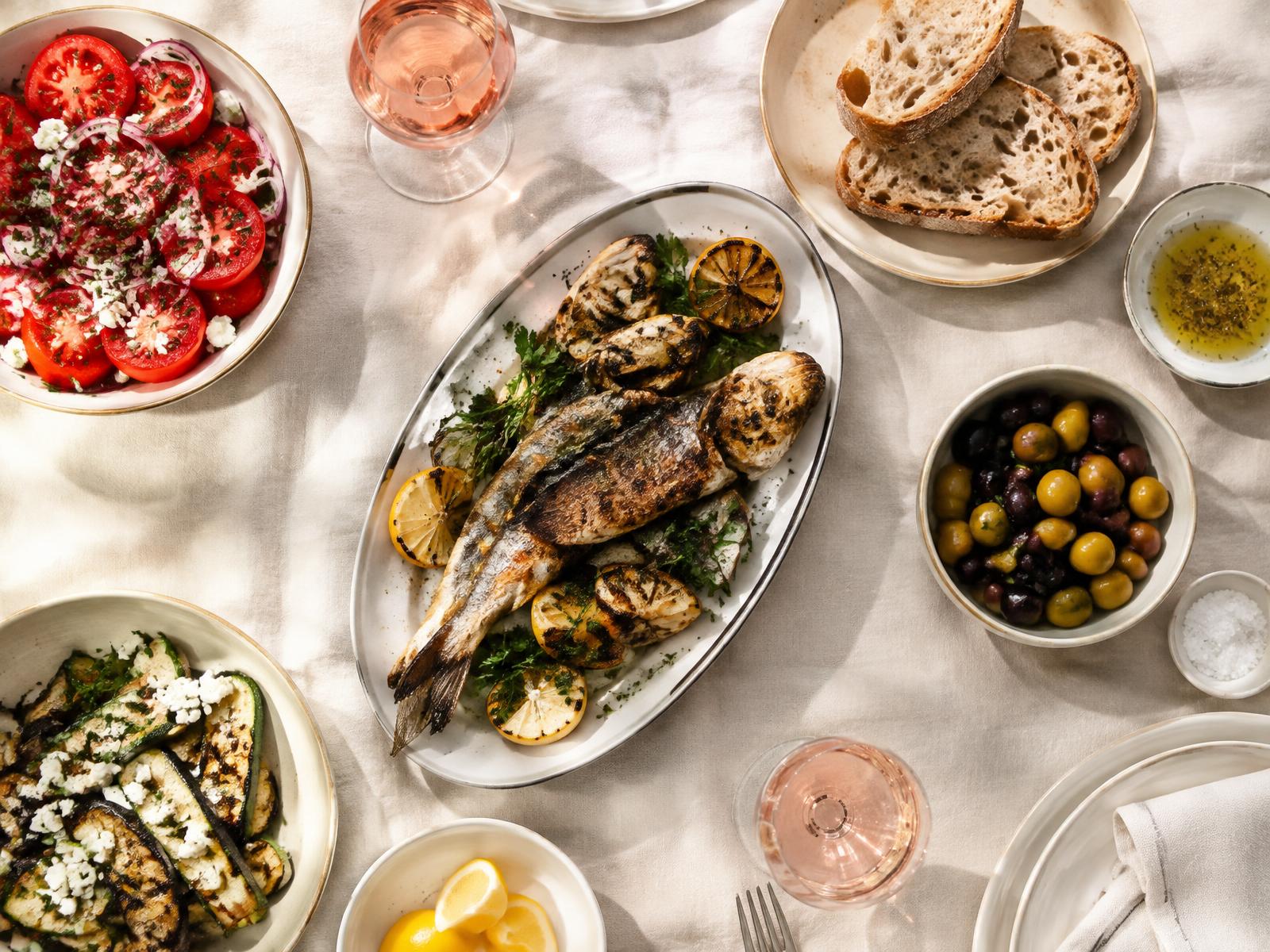 Glass of Grenache rosé on a Mediterranean table