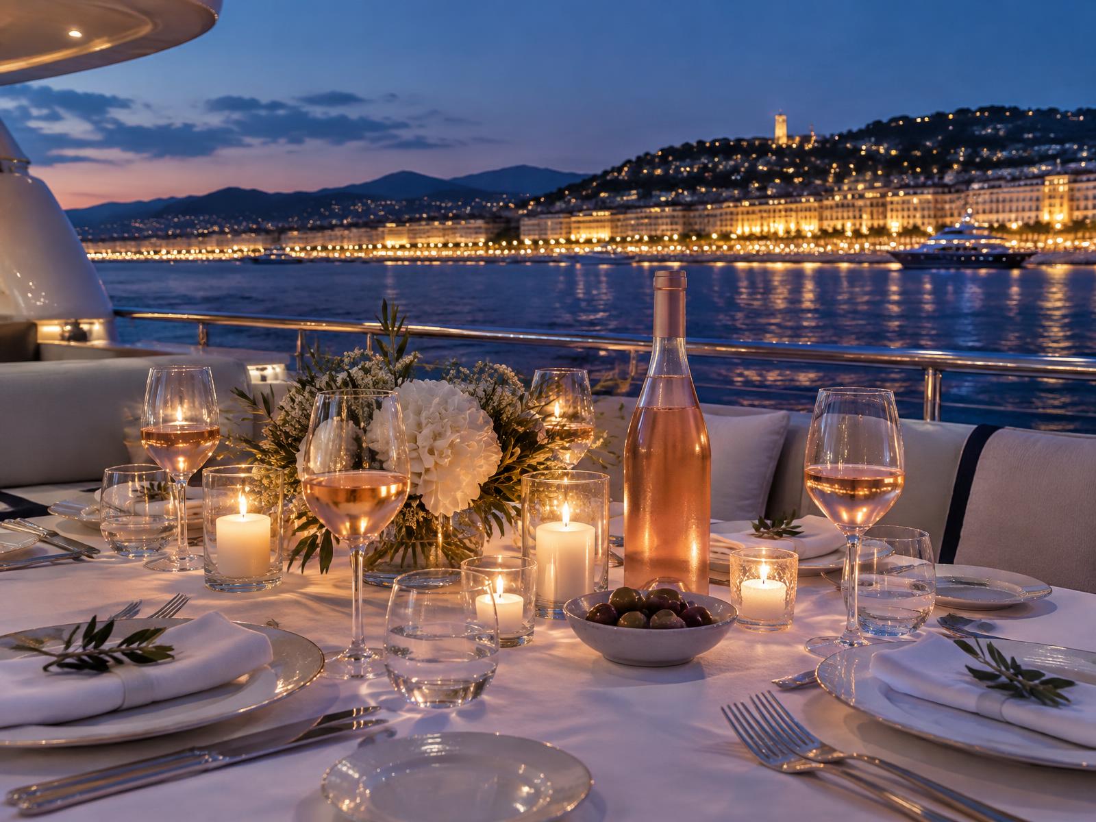 Dinner on a yacht deck off Cannes