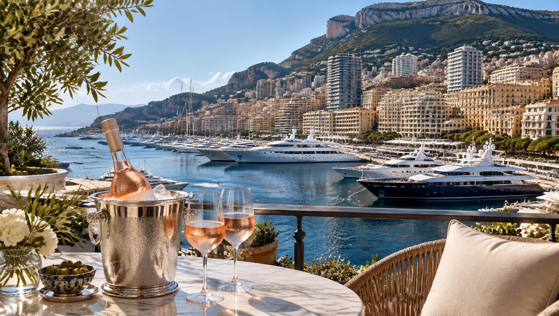 Harbour terrace in Monaco at golden hour