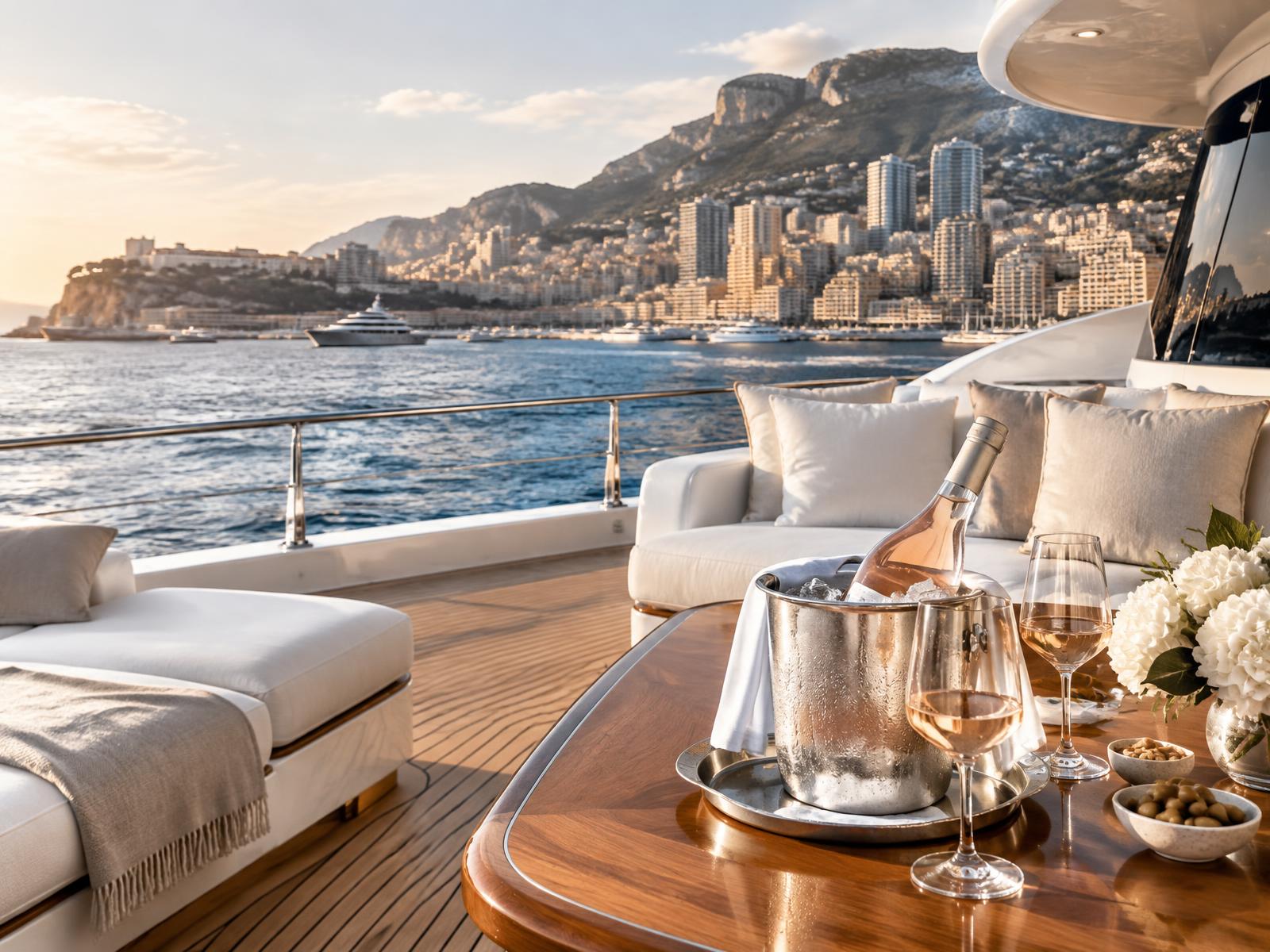 French rosé chilling in ice on a yacht deck off Monaco