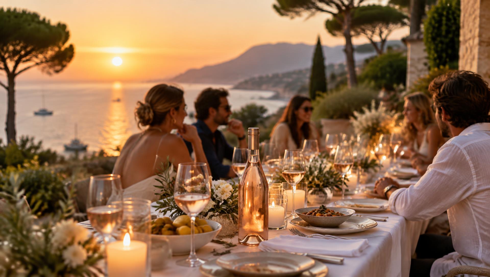 Rosé served at a private dinner on a villa terrace at sunset
