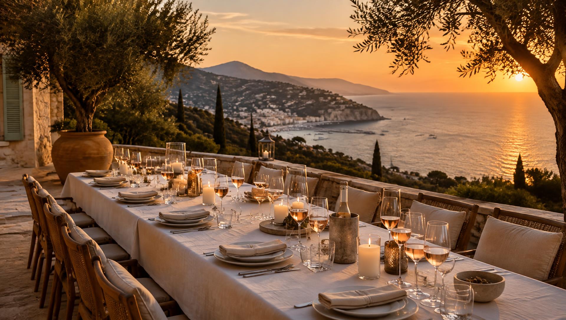 Wedding celebration on a Mediterranean terrace with French rosé