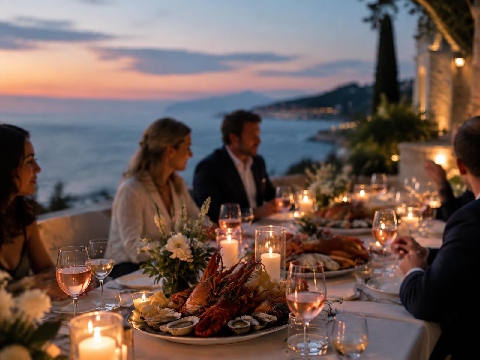 Dinner table set on a villa terrace