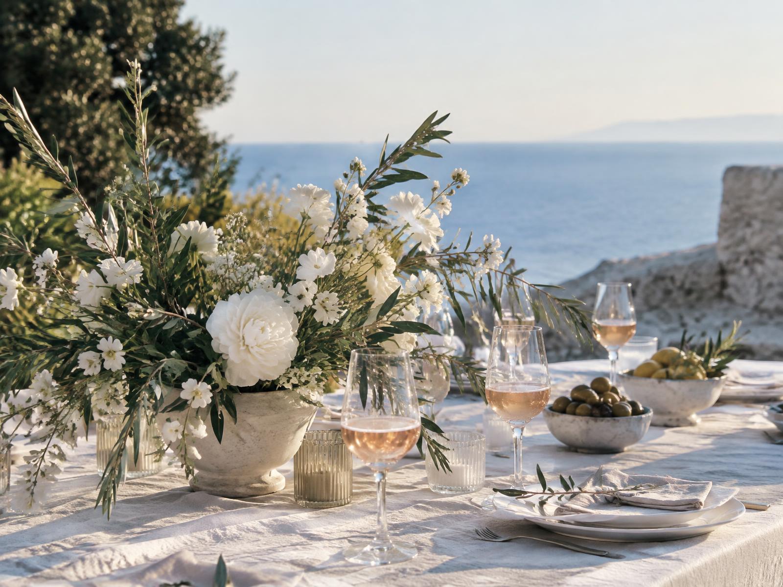 Wedding reception table with glasses of rosé